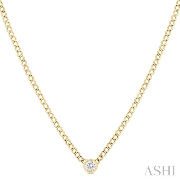 1/5 Ctw Bezel-Set Round Cut Diamond Curb Link Fashion Necklace in 14K Yellow Gold