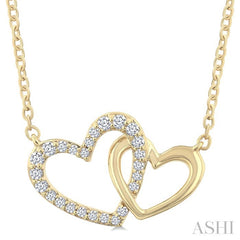 1/8 Ctw Interlocked Heart Round Cut Diamond Fashion Pendant With Chain in 10K Yellow Gold