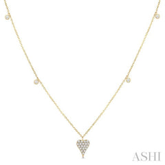 1/5 Ctw Heart Motif Round Cut Diamond Station Necklace in 10K Yellow Gold