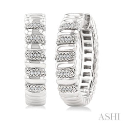 1/10 Ctw Bold Wide Ribbed Single Cut Diamond Fashion Earrings in Sterling Silver