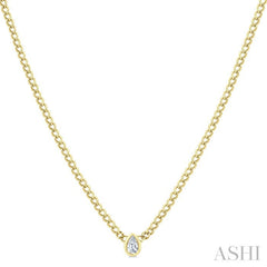 1/5 Ctw Bezel Set Pear Cut Diamond Curb Link Fashion Necklace in 14K Yellow Gold
