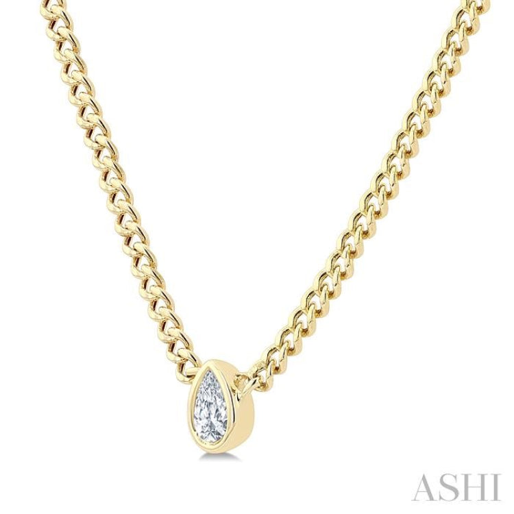 1/5 Ctw Bezel Set Pear Cut Diamond Curb Link Fashion Necklace in 14K Yellow Gold