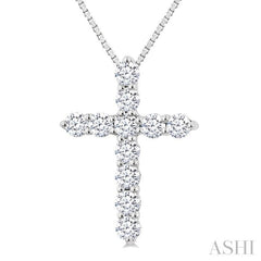 1/3 Ctw Round Cut Diamond Cross Pendant in 14K White Gold with Chain