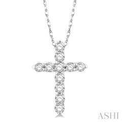 1/10 Ctw Round Cut Diamond Cross Pendant in 14K White Gold with Chain