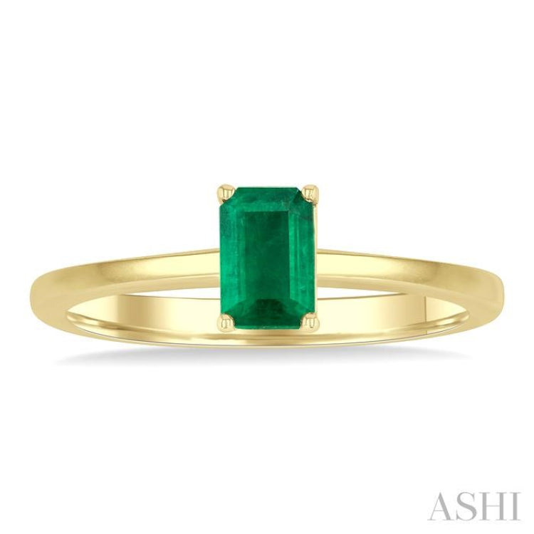 6x4 MM Octagon Shape Emerald Precious Solitaire Ring in 14K Yellow Gold