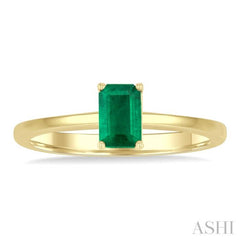 6x4 MM Octagon Shape Emerald Precious Solitaire Ring in 14K Yellow Gold
