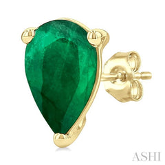 4X3 MM Pear Shape Emerald Precious Stud Earrings in 14K Yellow Gold