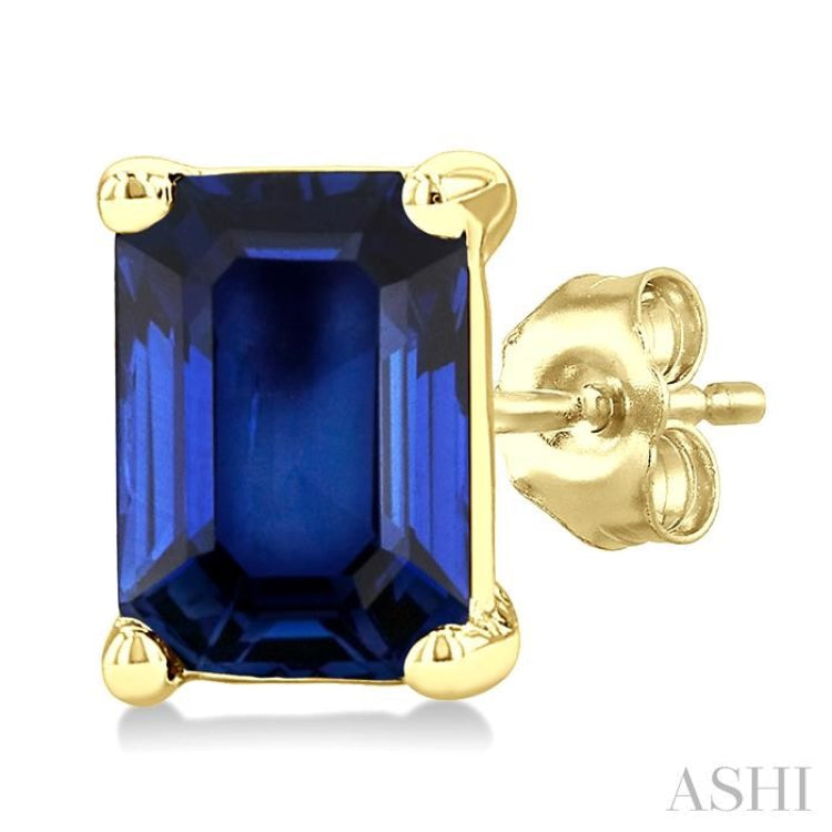 4X3 MM Octagon Shape Sapphire Precious Stud Earrings in 14K Yellow Gold