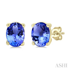 4X3 MM Oval Shape Tanzanite Precious Stud Earrings in 14K Yellow Gold