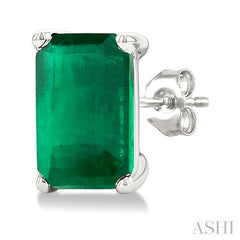 5X3 MM Octagon Shape Emerald Precious Stud Earrings in 14K White Gold