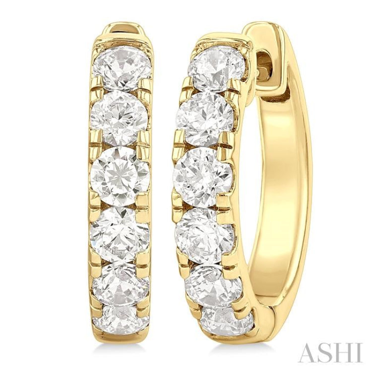 1 Ctw Round Cut Diamond Hoop Earrings in 14K Yellow Gold