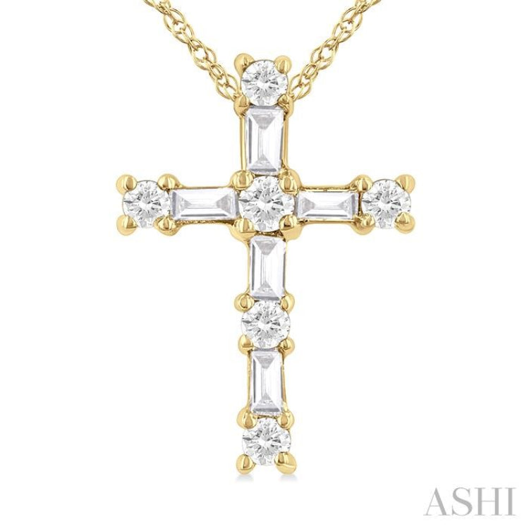 1/20 Ctw Round Cut Diamond Cross Pendant in 10K Yellow Gold with Chain
