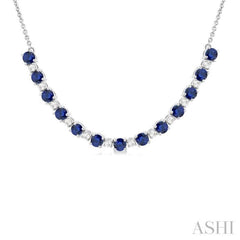 3.5 MM Round Shape Sapphire and 1/2 Ctw Round Cut Diamond Precious Tennis Necklace in 14K White Gold