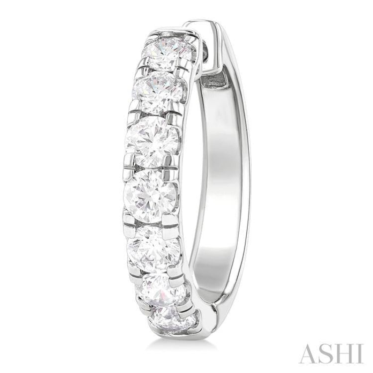 2 Ctw Round Cut Diamond Hoop Earrings in 14K White Gold