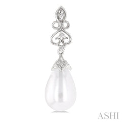 8X6 MM Cultured Pearl and 1/20 Ctw Round Cut Diamond Earrings in 10K White Gold