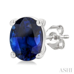 4X3 MM Oval Shape Sapphire Precious Stud Earrings in 14K White Gold