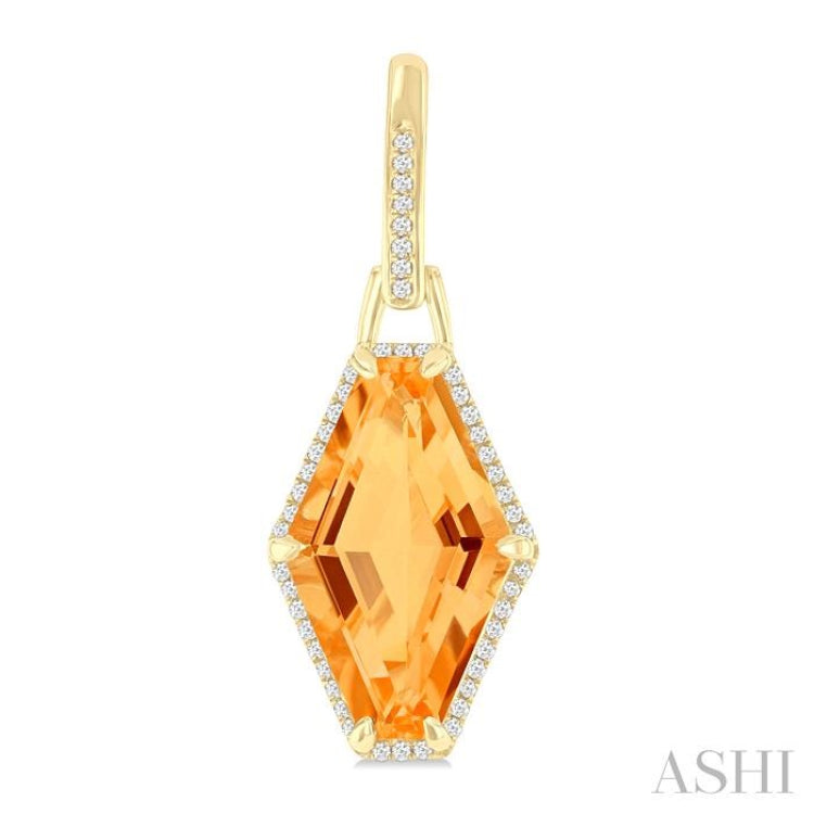 16x10 MM Hexagon Shape Citrine and 1/4 Ctw Round Cut Diamond Halo Semi-Precious Earrings in 14K Yellow Gold