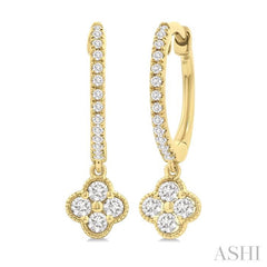 1/3 Ctw Clover Round Cut Diamond Huggie Fashion Earrings in 14K Yellow Gold