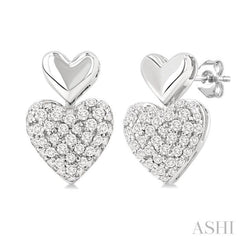 1/3 Ctw Heart Shape Mount Pave Set Single Cut Diamond Fashion Earrings in 10K White Gold