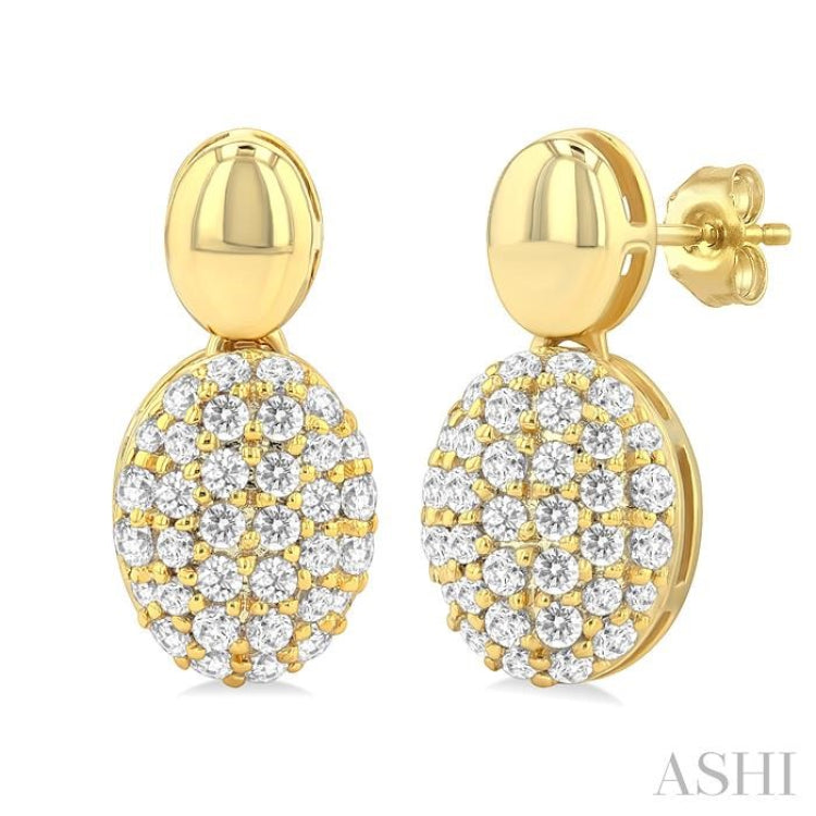 1/3 Ctw Oval Shape Mount Pave Set Round Cut Diamond Fashion Earrings in 10K Yellow Gold
