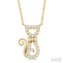 1/10 Ctw Cat Shape Petite Single Cut Diamond Fashion Pendant With Chain in 10K Yellow Gold