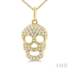 1/6 Ctw Petite Skull Round Cut Diamond Fashion Pendant With Chain in 10K Yellow Gold