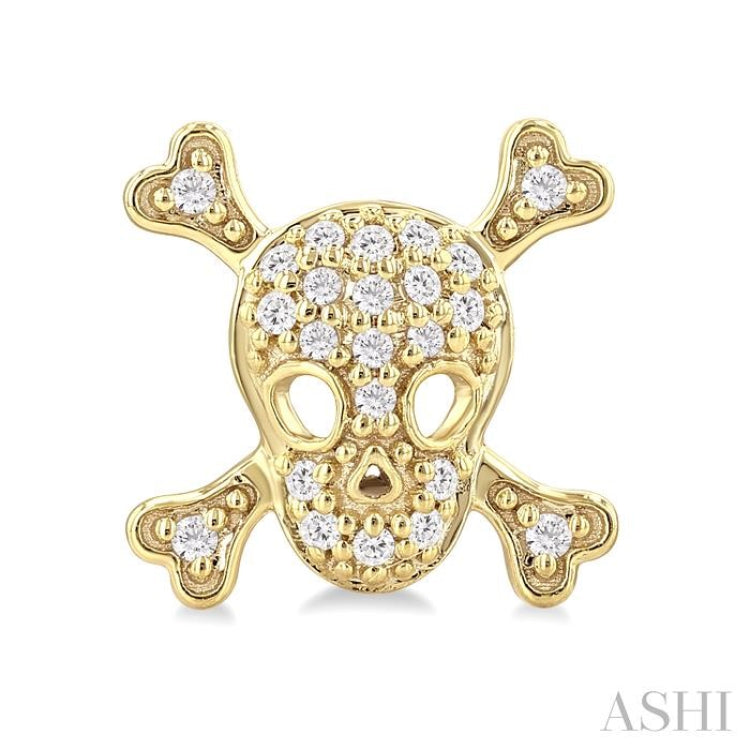 1/6 Ctw Petite Skull Single Cut Diamond Fashion Earrings in 10K Yellow Gold