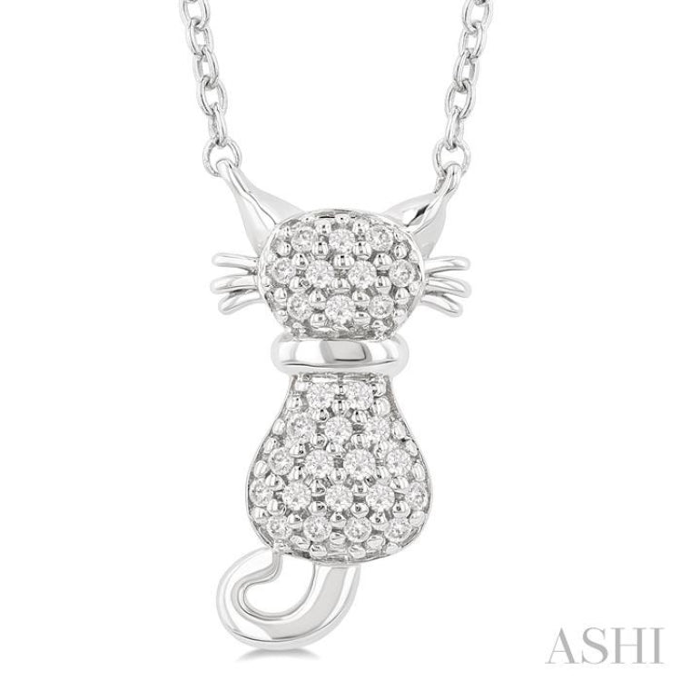 1/10 Ctw Cat Shape Petite Single Cut Diamond Fashion Pendant With Chain in 10K White Gold