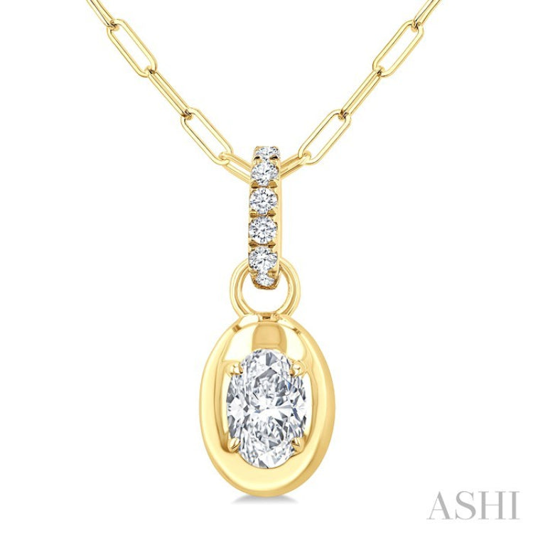 1/4 Ctw Dome Oval and Round Cut Diamond Fashion Pendant With Paperclip Chain in 14K Yellow Gold