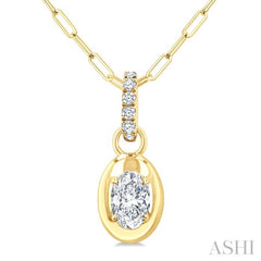 1/4 Ctw Dome Oval and Round Cut Diamond Fashion Pendant With Paperclip Chain in 14K Yellow Gold