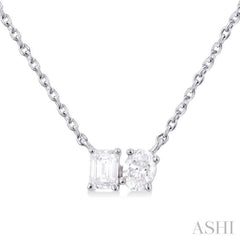 1/3 Ctw Toi Et Moi Octagon and Oval Cut Diamond Pendant With Chain in 14K White Gold