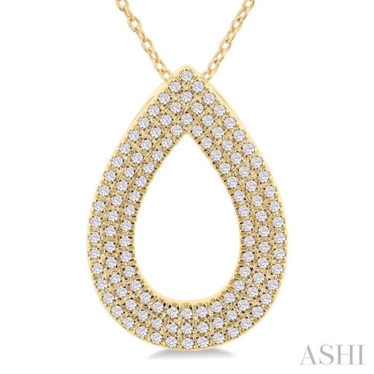1/3 Ctw Pear Shape Triple Row Round Cut Diamond Fashion Pendant With Chain in 10K Yellow Gold
