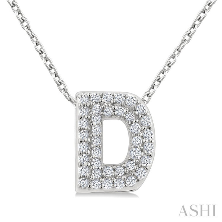 1/8 Ctw Bubble Accent Initial 'D' Round Cut Diamond Fashion Pendant With Chain in 10K White Gold