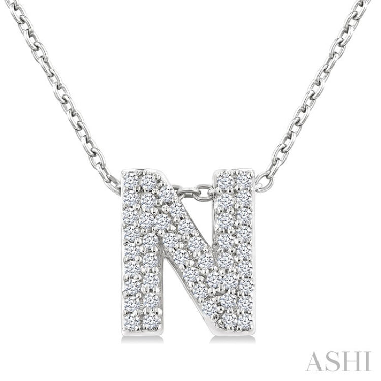 1/6 Ctw Bubble Accent Initial 'N' Round Cut Diamond Fashion Pendant With Chain in 10K White Gold
