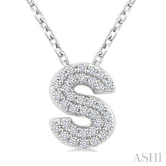 1/10 Ctw Bubble Accent Initial 'S' Round Cut Diamond Fashion Pendant With Chain in 10K White Gold