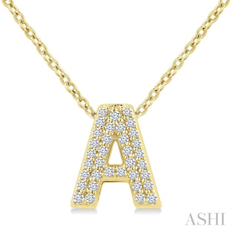 1/10 Ctw Bubble Accent Initial 'A' Round Cut Diamond Fashion Pendant With Chain in 10K Yellow Gold