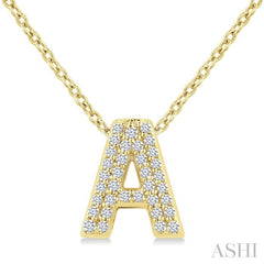 1/10 Ctw Bubble Accent Initial 'A' Round Cut Diamond Fashion Pendant With Chain in 10K Yellow Gold