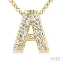 1/10 Ctw Bubble Accent Initial 'A' Round Cut Diamond Fashion Pendant With Chain in 10K Yellow Gold