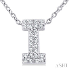 1/10 Ctw Initial 'I' Round Cut Diamond Fashion Pendant With Chain in 10K White Gold