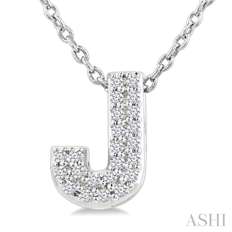 1/10 Ctw Initial 'J' Round Cut Diamond Fashion Pendant With Chain in 10K White Gold