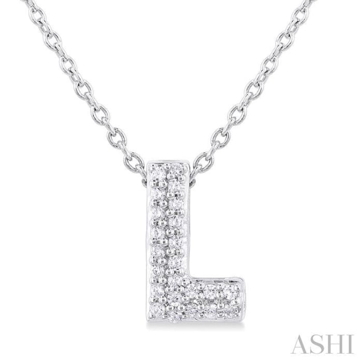 1/20 Ctw Initial 'L' Round Cut Diamond Fashion Pendant With Chain in 10K White Gold