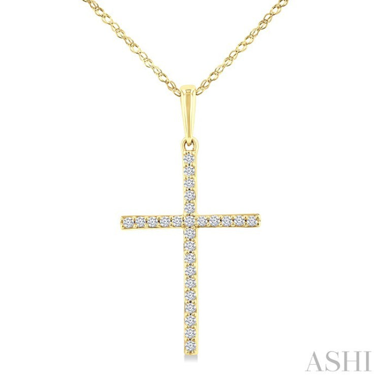 1/10 Ctw Round Cut Diamond Petite Cross Fashion Pendant With Chain in 10K Yellow Gold