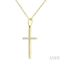 1/10 Ctw Round Cut Diamond Petite Cross Fashion Pendant With Chain in 10K Yellow Gold