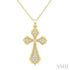 1/6 Ctw Cross Round Cut Diamond Fashion Pendant With Chain in 10K Yellow Gold