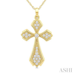 1/6 Ctw Cross Round Cut Diamond Fashion Pendant With Chain in 10K Yellow Gold