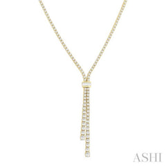 5 Ctw Split Y-Shape Baguette and Round Cut Diamond Lariat Necklace in 14K Yellow Gold