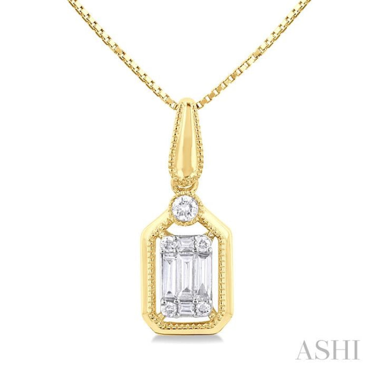 1/6 Ctw Fusion Baguette and Round Cut Diamond Fashion Pendant With Chain in 14K Yellow and White Gold