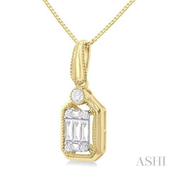 1/6 Ctw Fusion Baguette and Round Cut Diamond Fashion Pendant With Chain in 14K Yellow and White Gold