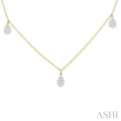 1/3 Ctw Lovebright Pear Motif Round Cut Diamond Station Necklace in 14K Yellow Gold