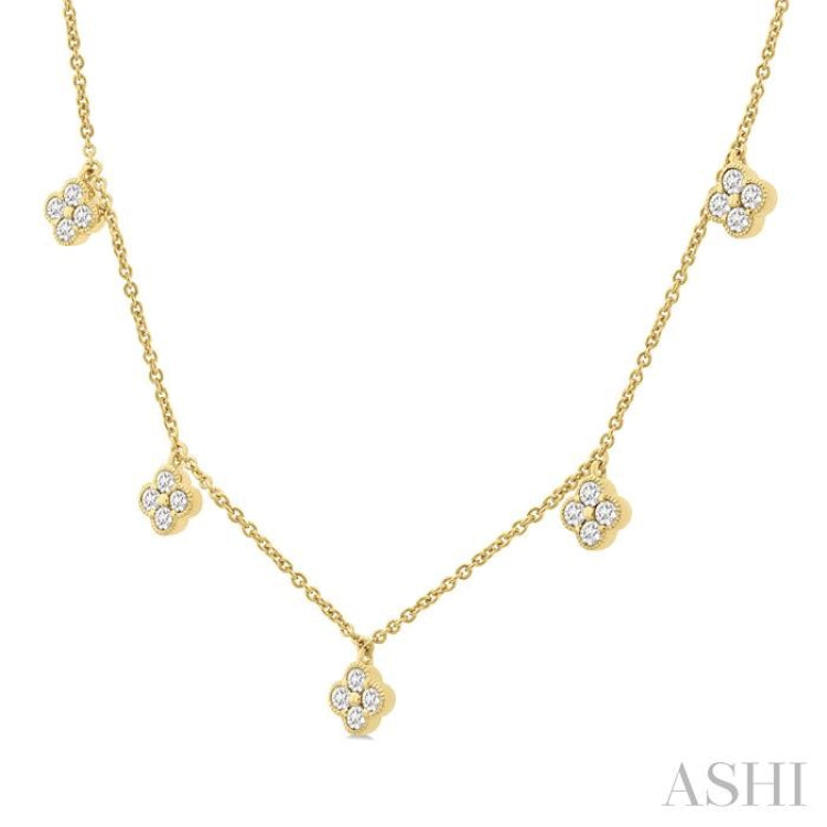 5/8 Ctw Clover Round Cut Diamond Station Necklace in 14K Yellow Gold